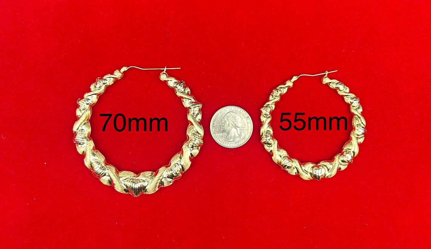 14k Real Solid Yellow Gold Textured Heart Hoop Earrings,High Quality,25mm-70mm Gold Hoop Earrings,Women Earrings