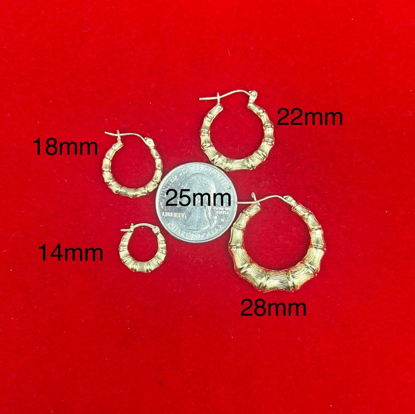 10k Real Solid Yellow Gold Round Bamboo Hoop Earrings,High Quality Real Gold Bamboo Earrings, 18mm - 86mm Gold Hoop Earrings,Women Earrings