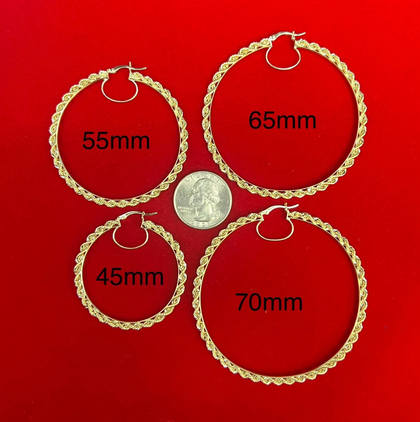 10k Real Yellow Gold Rope Chain Hoop Earrings, 3mm Rope Chain Hoop Earring, Shinny Gold 10k Hoop Earrings, 10k Diamond Cut Twisted Earring