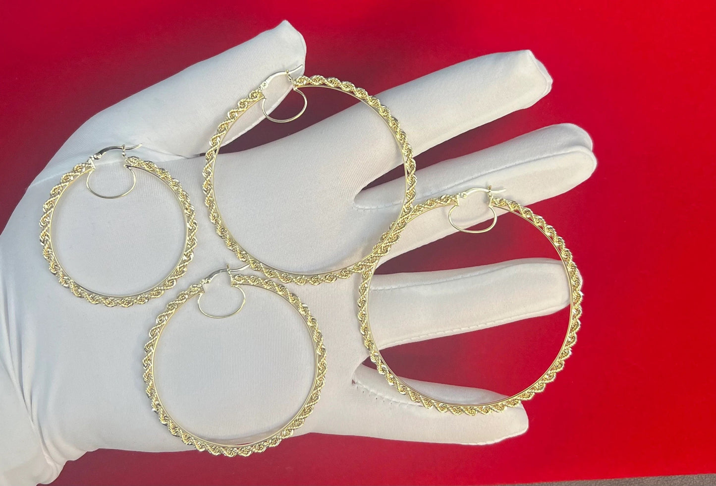 10k Real Yellow Gold Rope Chain Hoop Earrings, 3mm Rope Chain Hoop Earring, Shinny Gold 10k Hoop Earrings, 10k Diamond Cut Twisted Earring