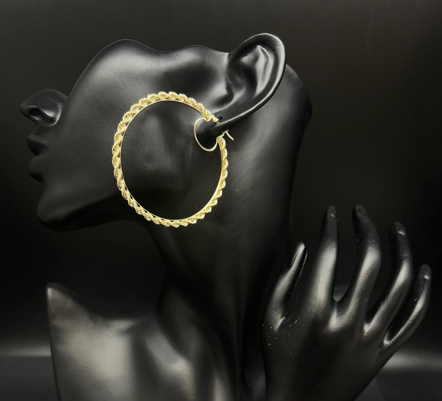 10k Real Yellow Gold Rope Chain Hoop Earrings, 3mm Rope Chain Hoop Earring, Shinny Gold 10k Hoop Earrings, 10k Diamond Cut Twisted Earring