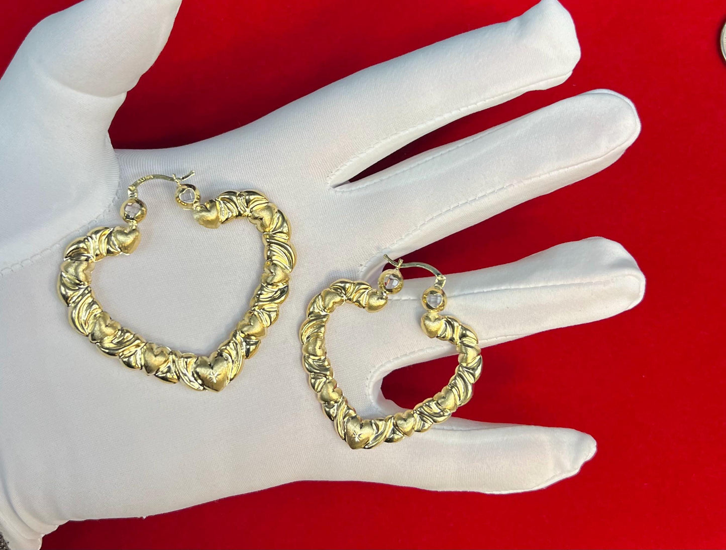 10k Real Solid Yellow Gold Textured Heart Hoop Earrings,High Quality Heart Shape,33mm-76mm Gold Hoop Earrings,Women Earrings