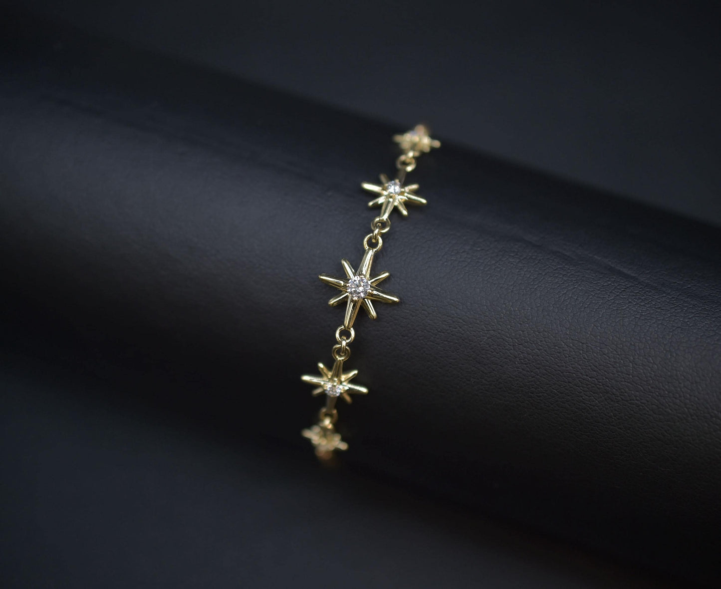 10k Solid Real Gold Star Bracelet, Real Diamond Star Bracelet, Dainty Bracelet, 10k Solid Gold Natural Diamond Star Bracelet