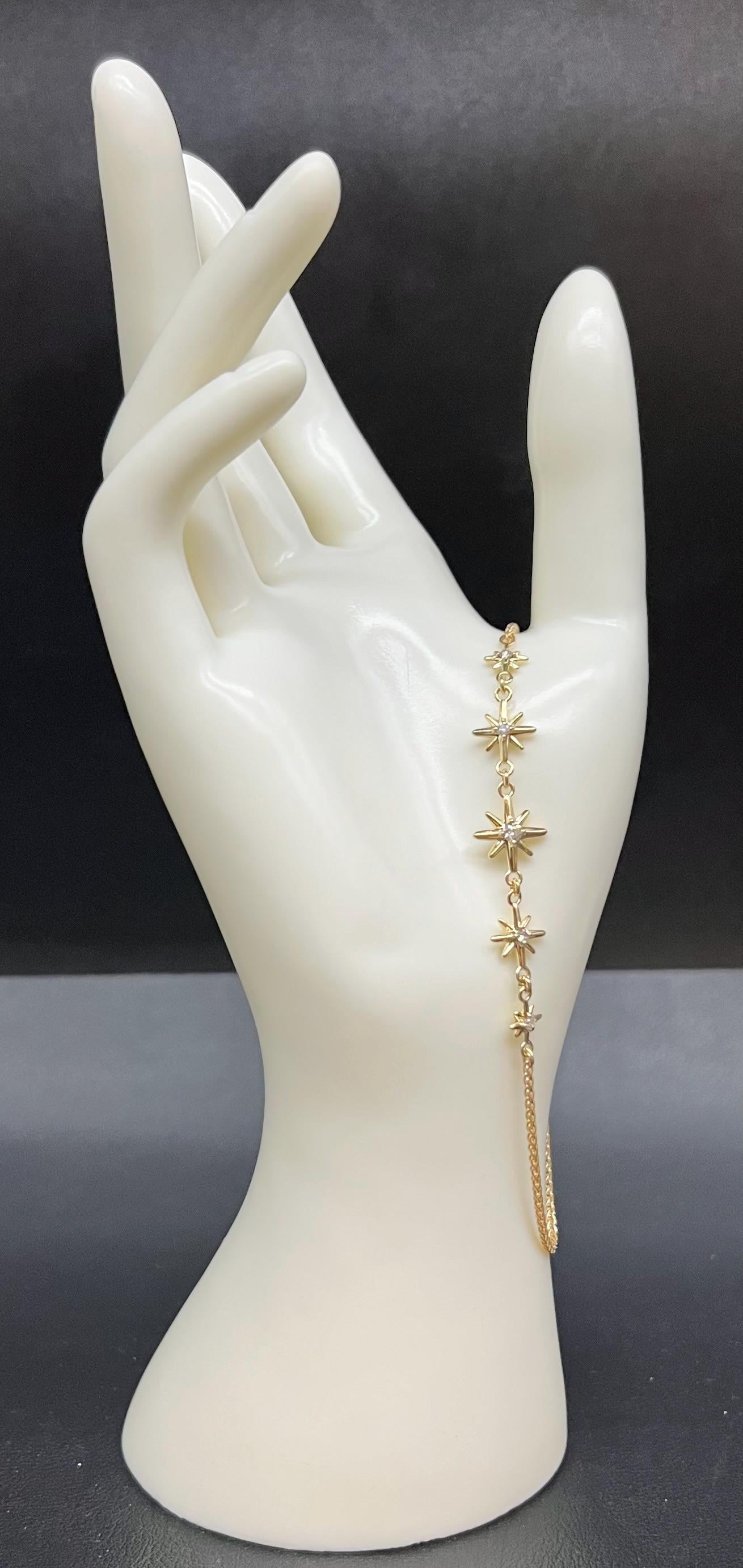 10k Solid Real Gold Star Bracelet, Real Diamond Star Bracelet, Dainty Bracelet, 10k Solid Gold Natural Diamond Star Bracelet