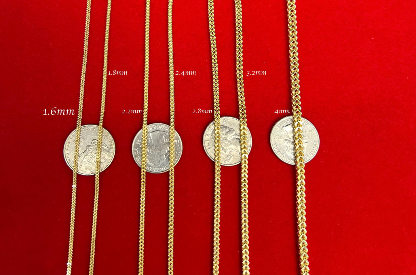10K Real Gold Franco Chain Bracelets, 1.6mm - 4mm Real 10K Yellow Gold Franco Chain Bracelet, 10k Gold Franco Chain