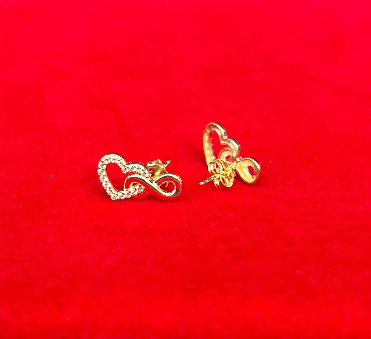 14K Solid Gold Infinity Heart Earrings, Real Gold Love Earrings, Heart Infinity Stud Earrings, Dainty Gold Earrings for Women