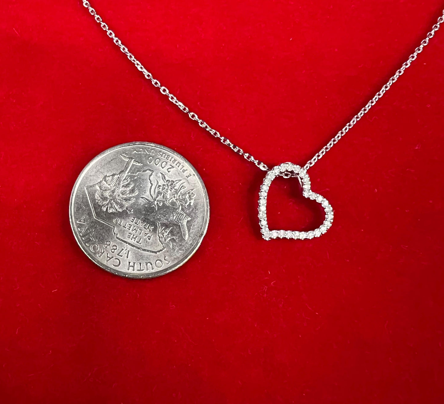 14k Solid Gold Natural Diamond Heart Necklace, 14K Gold Diamond Necklace , 14K White Gold Heart Necklace, 14k Real Diamond Women Necklace