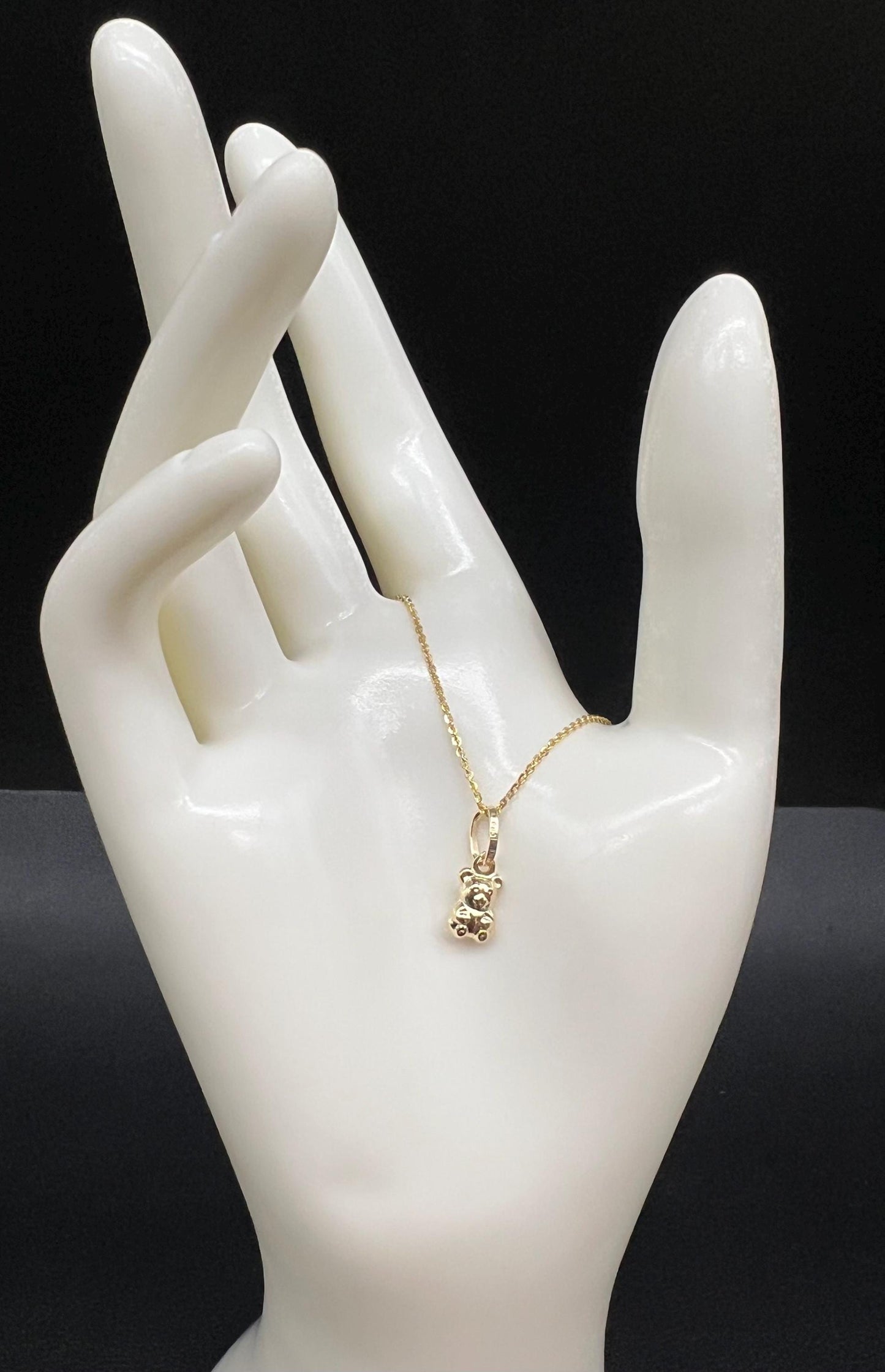 14K Real SOLID Gold Puffed Teddy Bear, 14k Real Gold 1.3mm Cable Chain Necklace,14k Gold Puffed Teddy Bear, 14k Real Gold Pendants Necklace