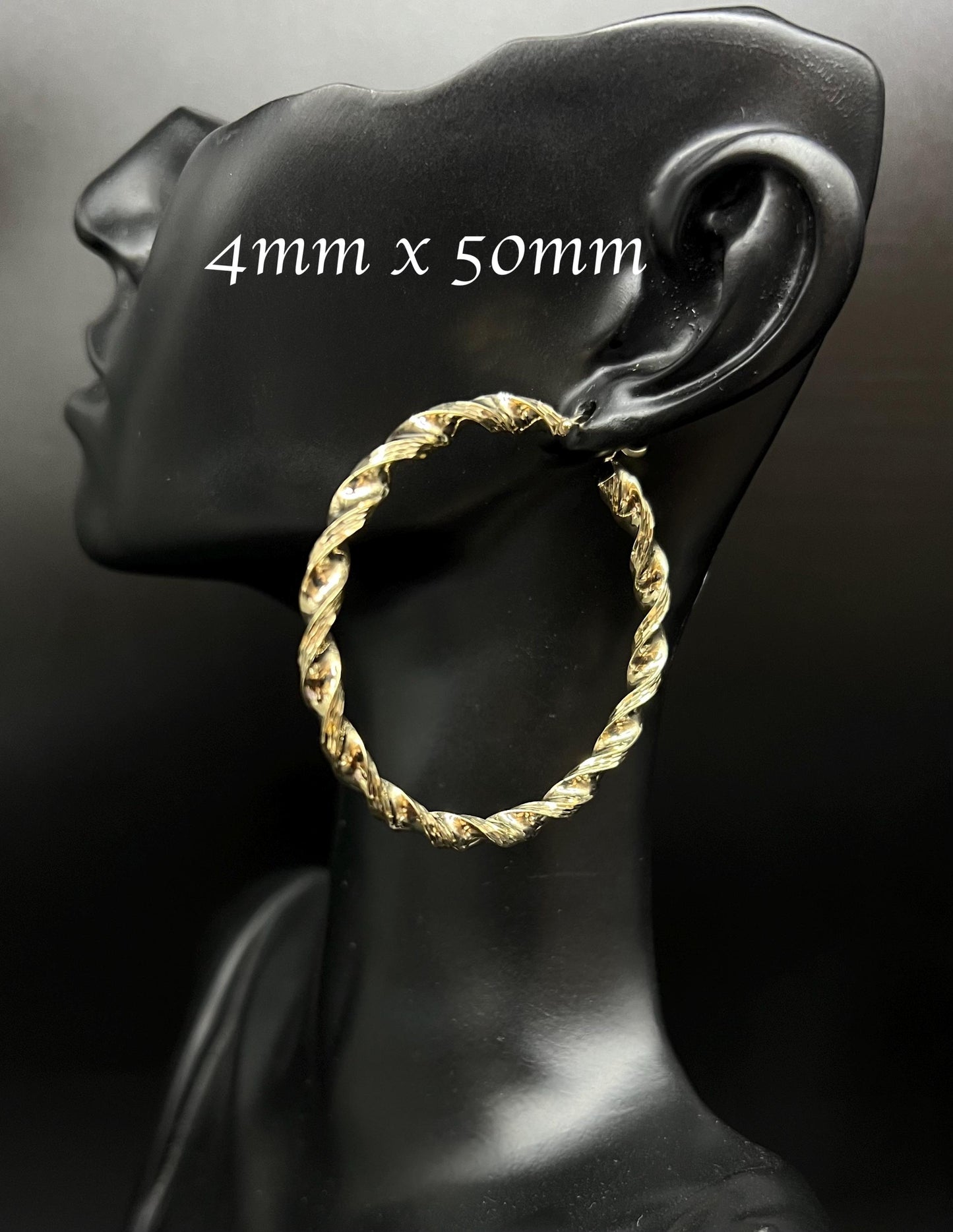 10k Real Yellow Gold Twisted Hoop Earrings 3mm, 4mm, 5mm Thickness, 25mm - 58mm Real Gold Twisted Hoop Earrings, 10k Twisted Hoop Earring