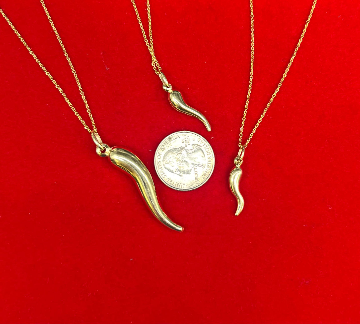 10k Real Gold Cornicello Italian Horn Pendant Protection Necklace with 1.2 mm Cable Chain Necklace,Unisex Charm, Pendant, Gift