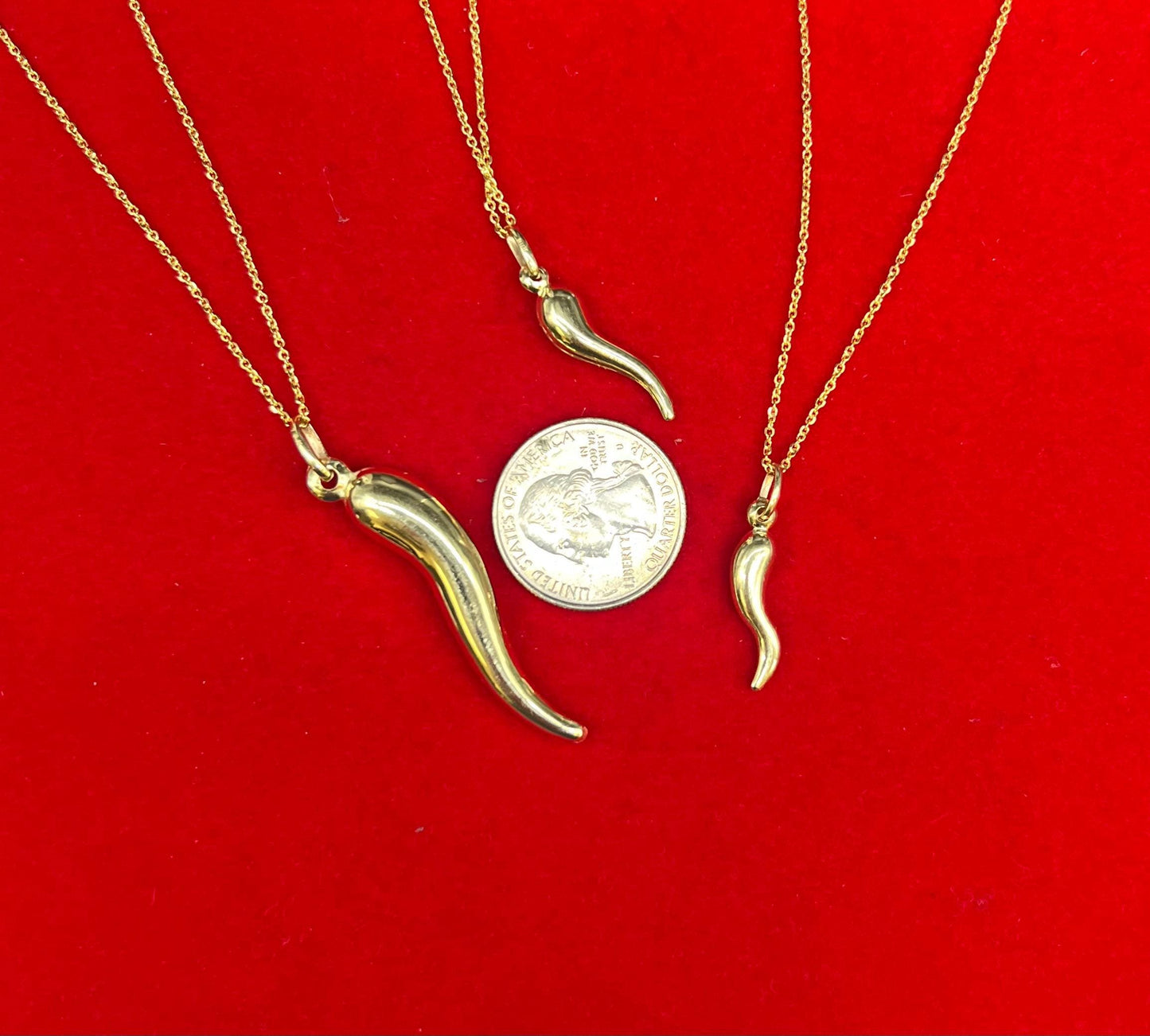 10k Real Gold Cornicello Italian Horn Pendant Protection Necklace with 1.2 mm Cable Chain Necklace,Unisex Charm, Pendant, Gift