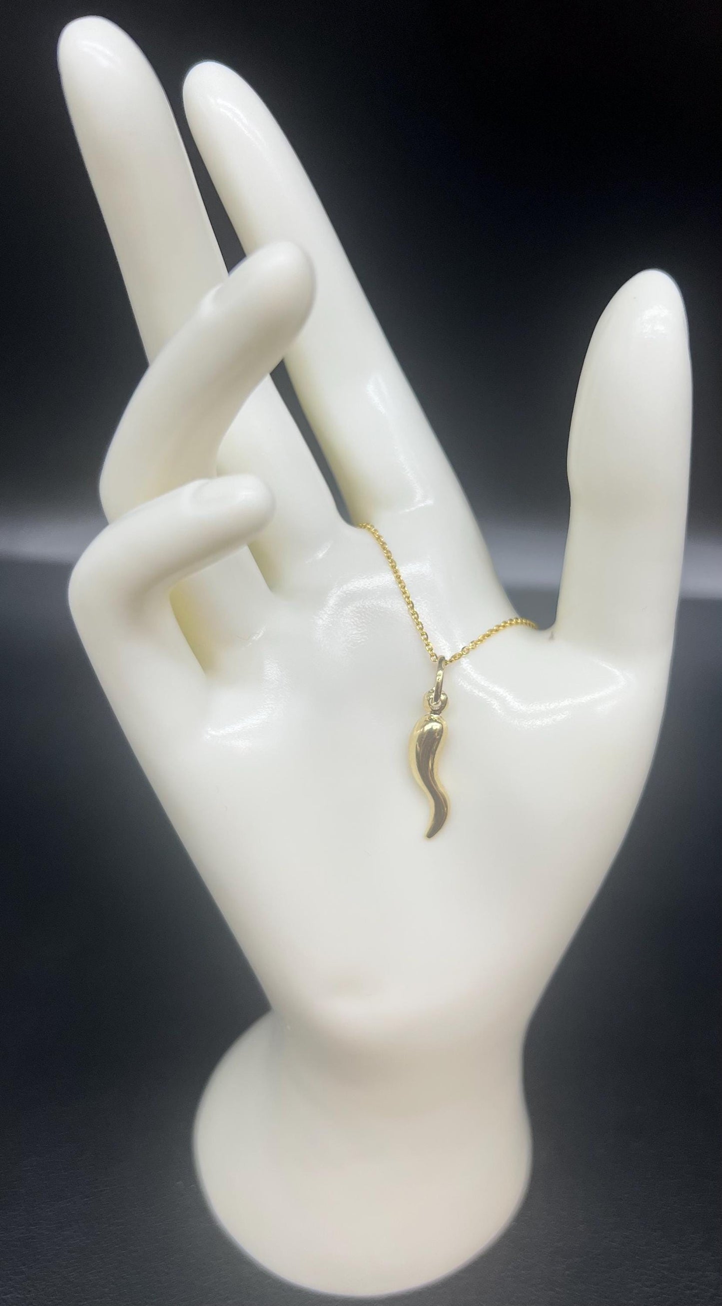 10k Real Gold Cornicello Italian Horn Pendant Protection Necklace with 1.3 mm Cable Chain Necklace,Unisex Charm, Pendant, Gift