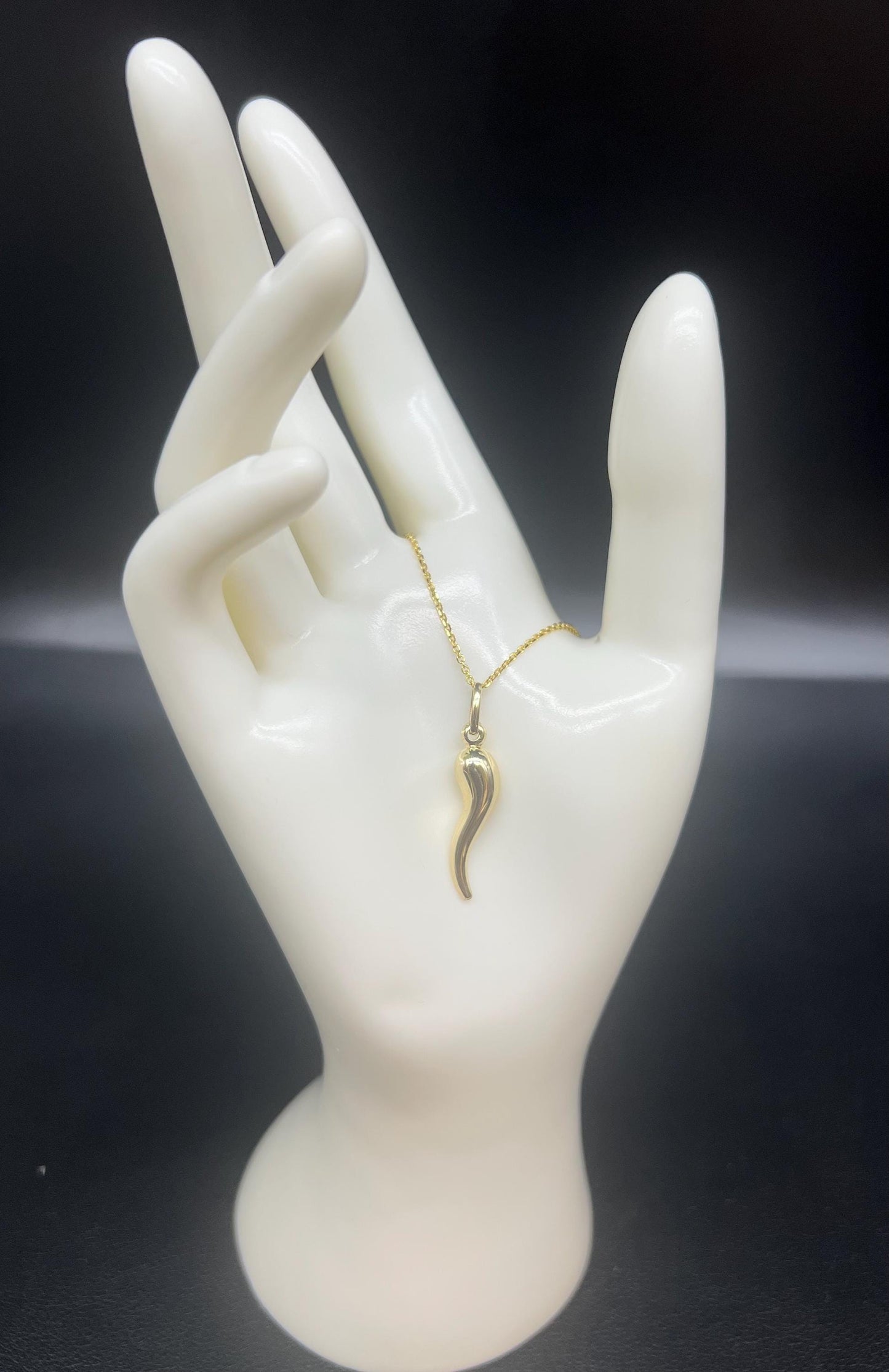10k Real Gold Cornicello Italian Horn Pendant Protection Necklace with 1.3 mm Cable Chain Necklace,Unisex Charm, Pendant, Gift