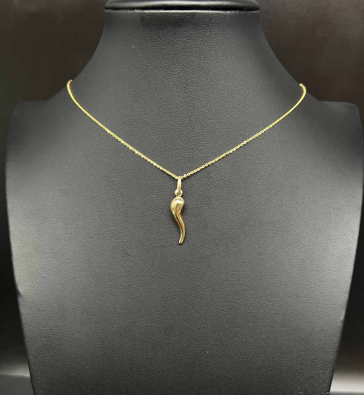10k Real Gold Cornicello Italian Horn Pendant Protection Necklace with 1.3 mm Cable Chain Necklace,Unisex Charm, Pendant, Gift