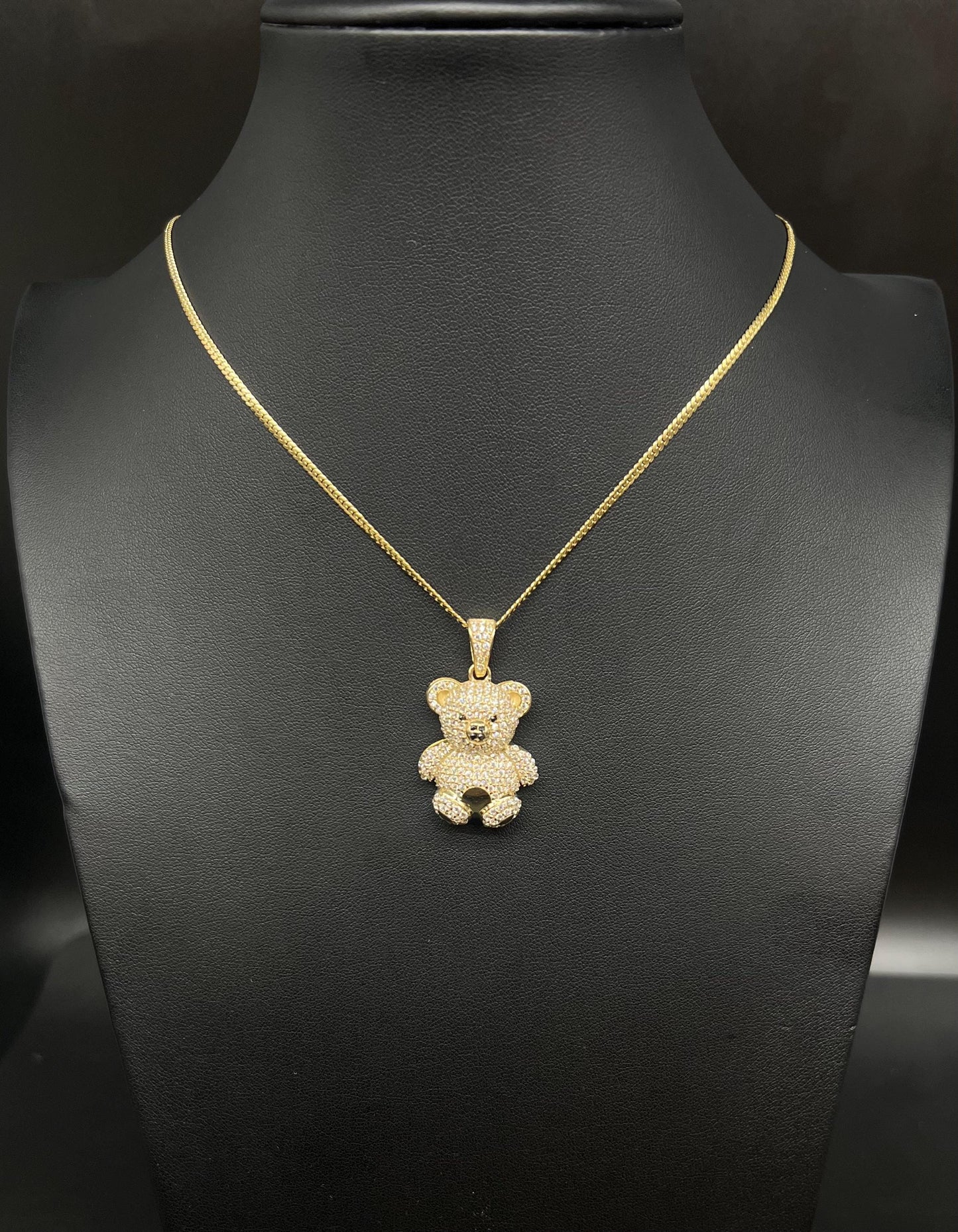 10k Real Gold Pendants Necklace,10K Real Gold Teddy Bear Charm,10k Real Miami Cuban Chain Necklace,10k Gold Chain, Bear