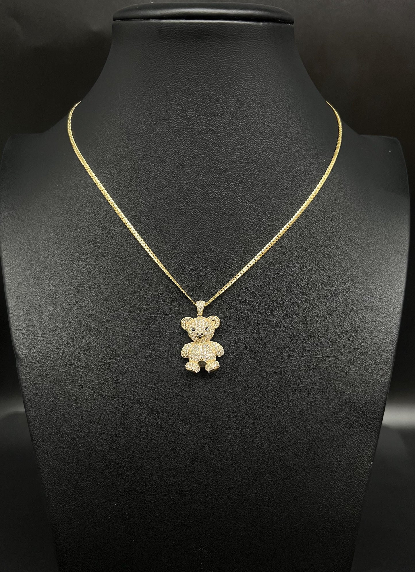 10k Real Gold Pendants Necklace,10K Real Gold Teddy Bear Charm,10k Real Miami Cuban Chain Necklace,10k Gold Chain, Bear