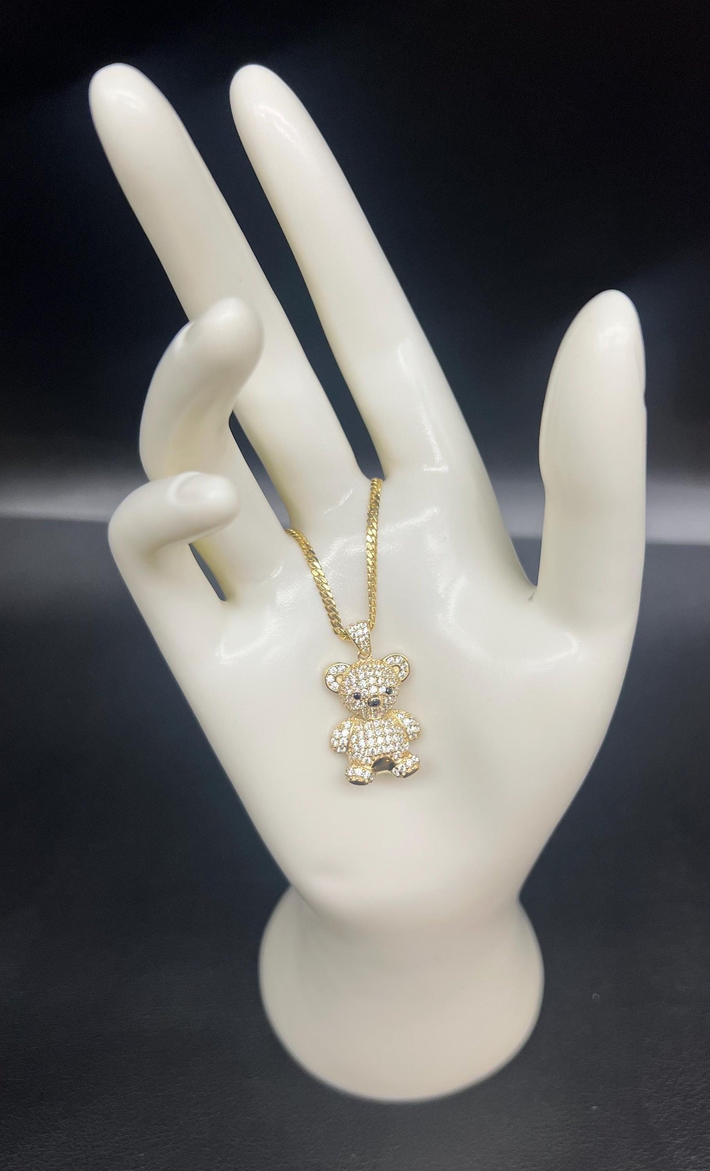 10k Real Gold Pendants Necklace,10K Real Gold Teddy Bear Charm,10k Real Miami Cuban Chain Necklace,10k Gold Chain, Bear
