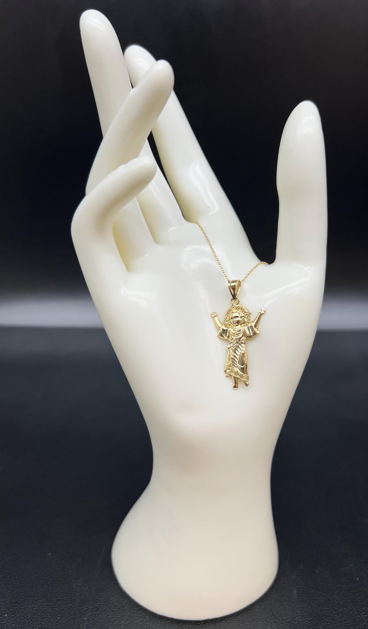 14k Real Solid Gold Divino Nino Pendants Necklace, 14K Real Gold Baby Jesus Religious Charm, 14K 1 mm Real Gold Cable Chain Necklace