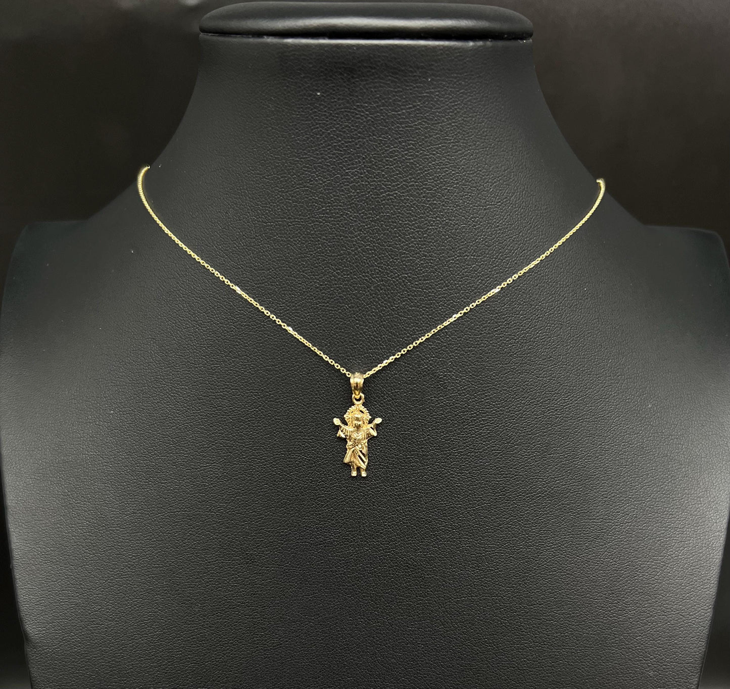 14k Real Solid Gold Divino Nino Pendants Necklace, 14K Real Gold Baby Jesus Religious Charm, 14K 1 mm Real Gold Cable Chain Necklace