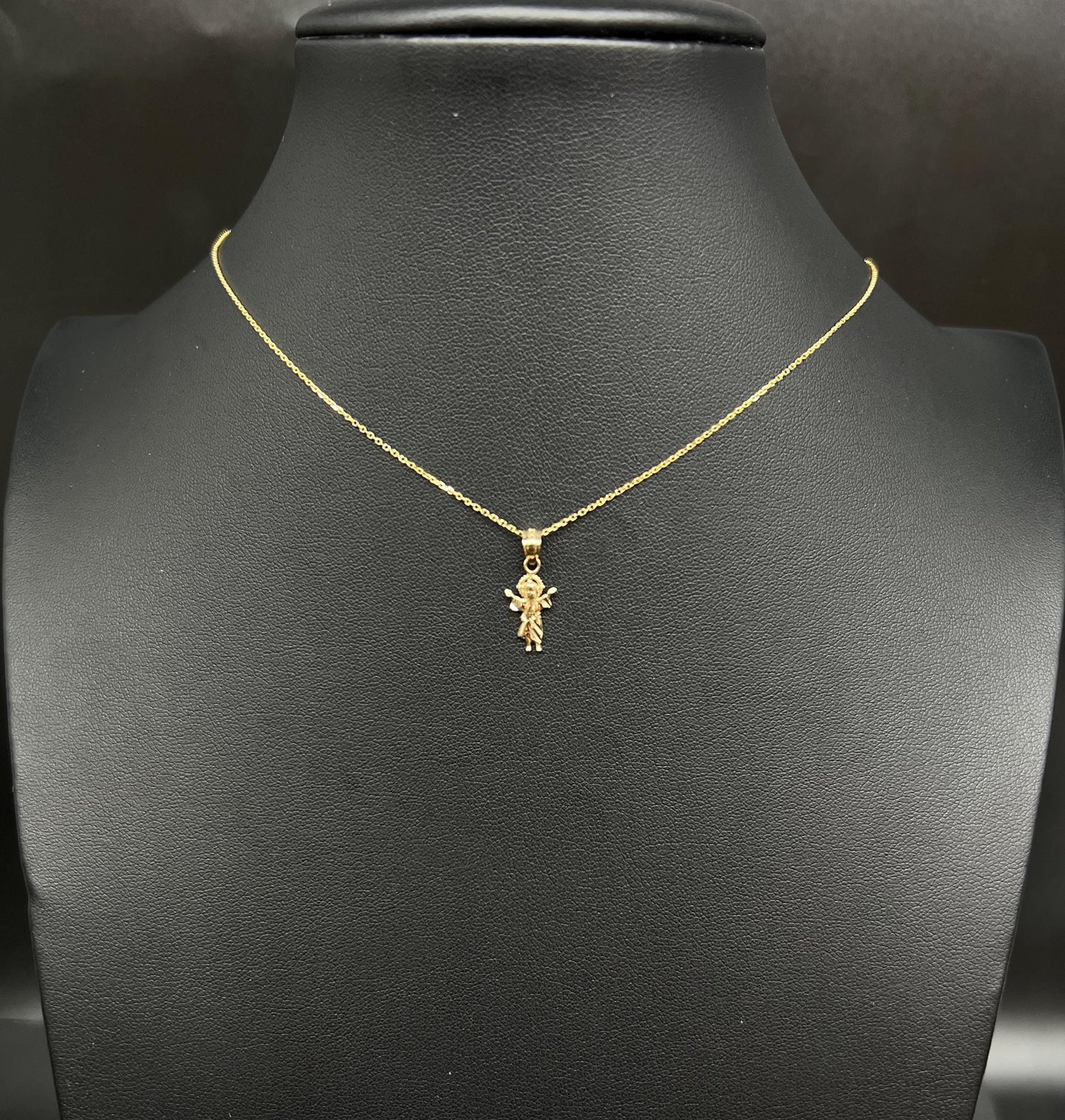 14k Real Solid Gold Divino Nino Pendants Necklace, 14K Real Gold Baby Jesus Religious Charm, 14K 1 mm Real Gold Cable Chain Necklace