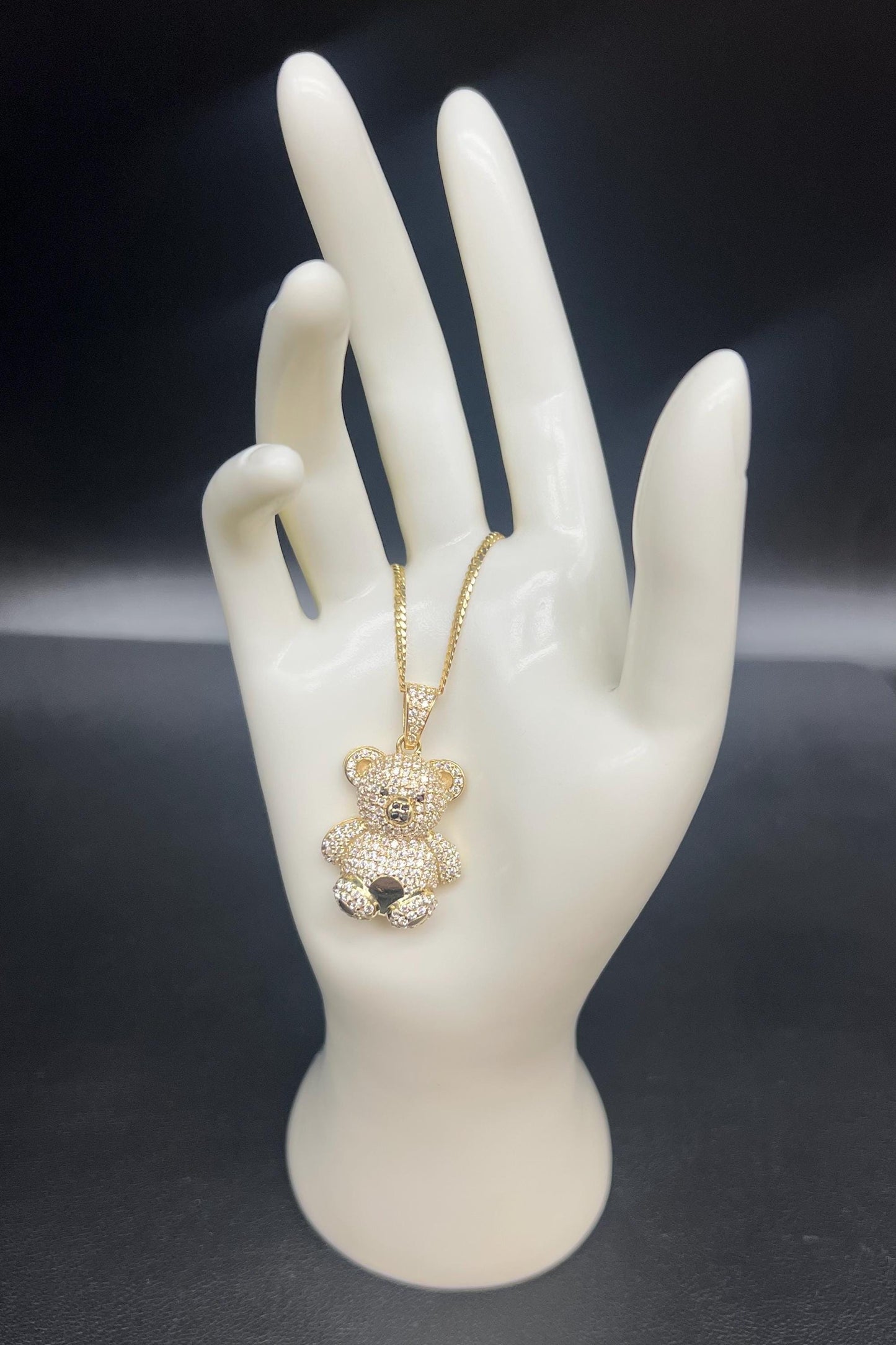 10K Gold Teddy Bear Necklace, SOLID Miami Cuban Chain Necklace, Real Gold Bear Pendant, Cuban Link Necklace for Men Women