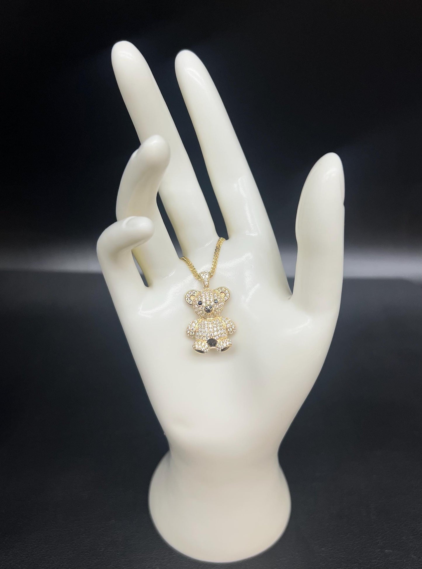 10k Real Gold Pendants Necklace,10K Real Gold Teddy Bear Charm,10k Real Miami Cuban Chain Necklace,10k Gold Chain, Bear