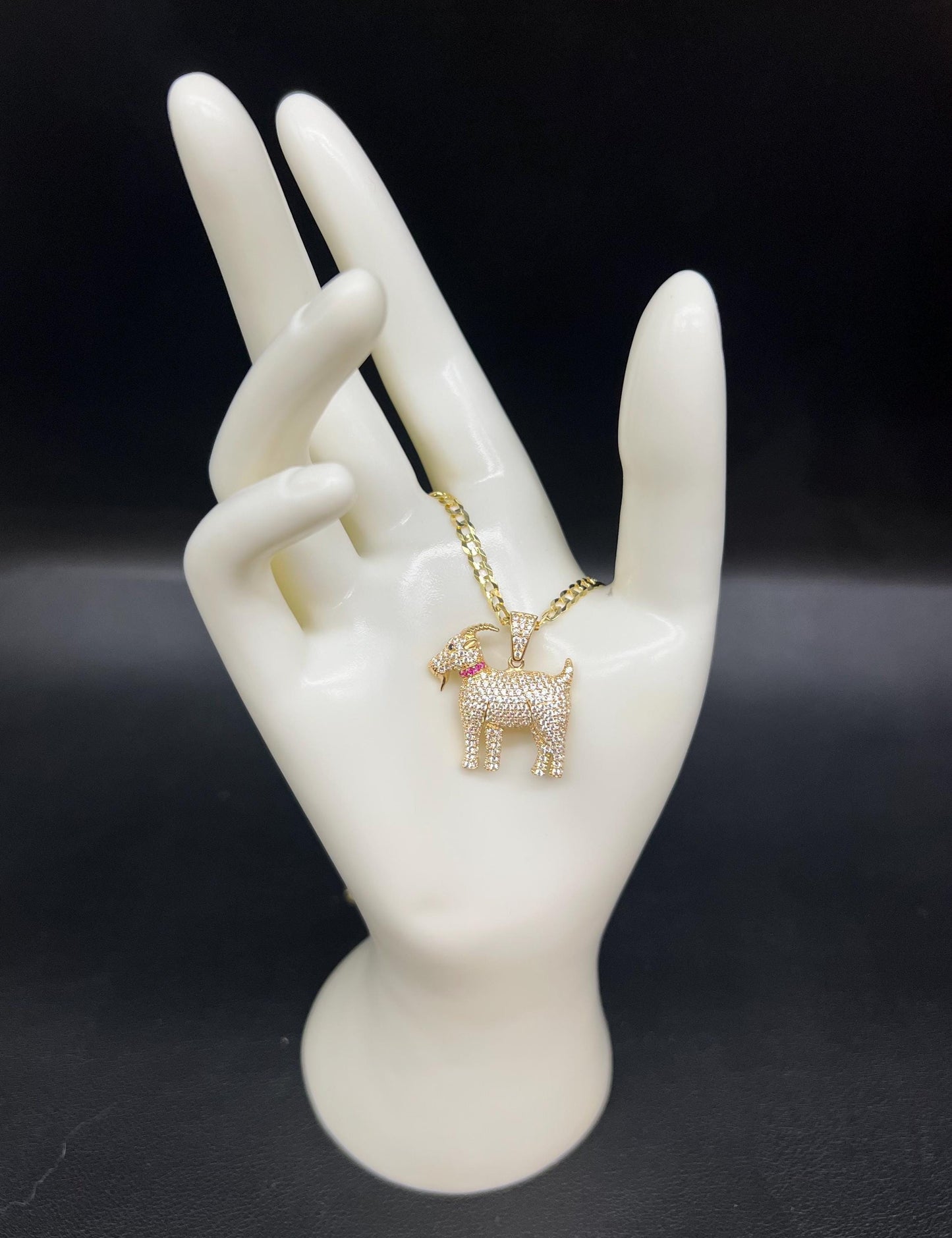 14k Real Gold GOAT Necklace,14K Real SOLID Gold G.O.A.T Charm, 14k Gold 3mm Solid Cuban Curb Chain Necklace,14k Solid Gold Goat Pendant
