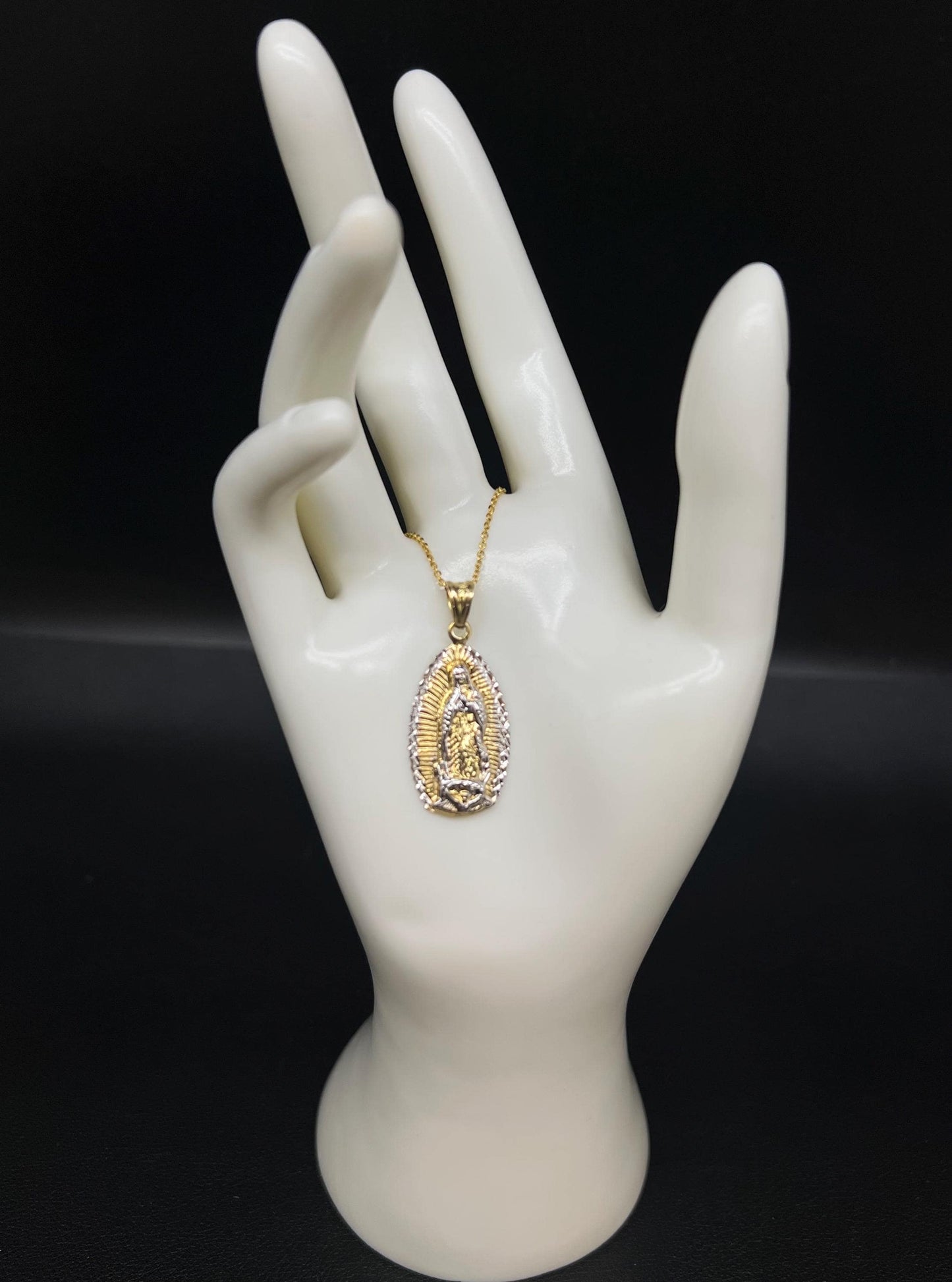 10k Real Solid Gold Guadalupe Pendant Necklace, 1.2mm Cable Chain, Unisex Virgin Mary Charm, Religious Gold Gift Jewelry, Guadalupe Charm