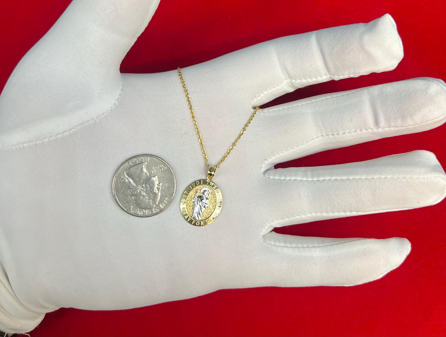 10k Solid Gold St. Jude Thaddeus Pendant Necklace, 1.2mm Cable Chain, Unisex Saint Jude Thaddeus Charm, Religious Gold Gift Jewelry