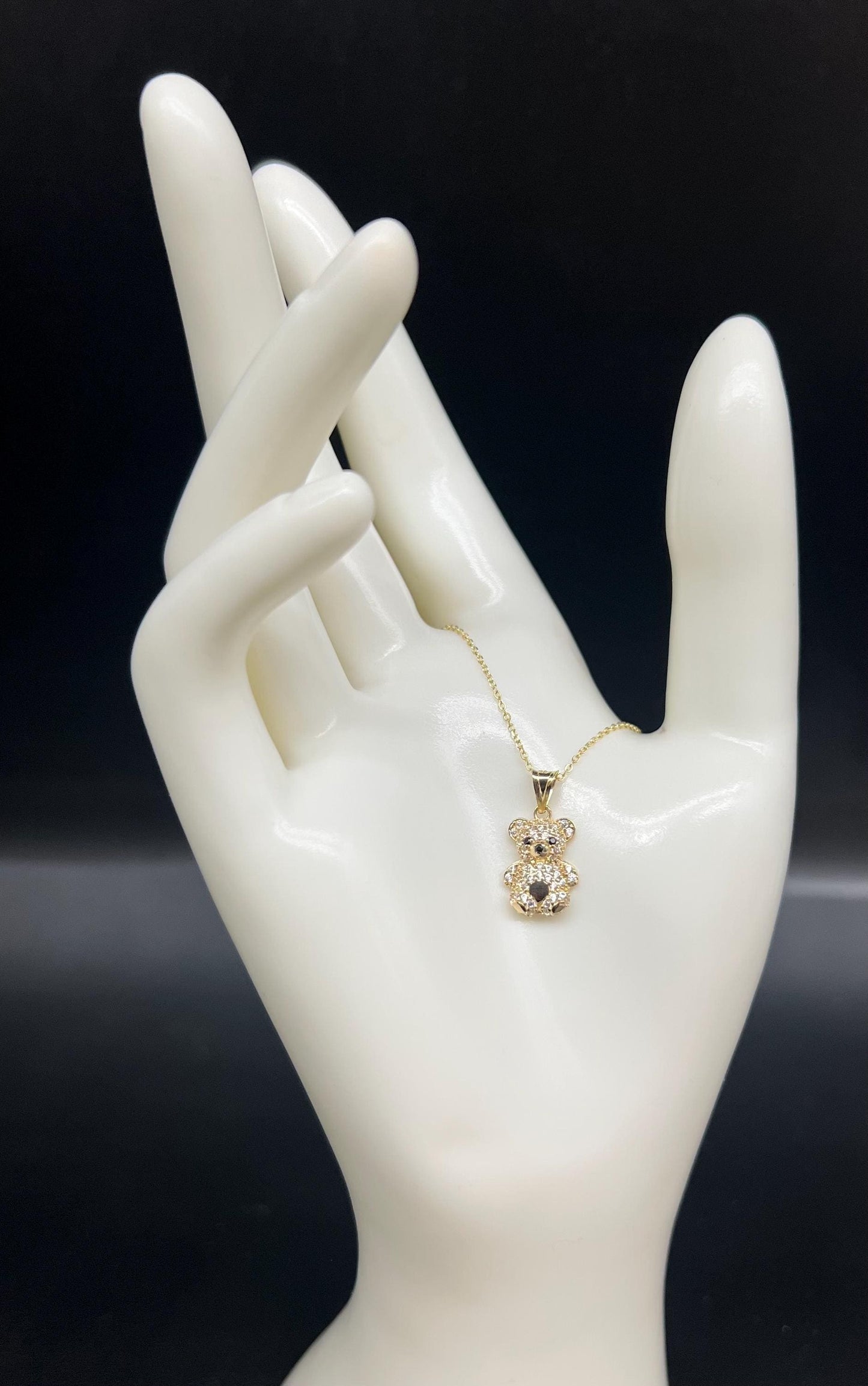 14k Real Gold Pendants Necklace,14K Real SOLID Gold Teddy Bear, 14k Real Gold 1 mm Cable Chain Necklace,14k Gold Baby Teddy Bear