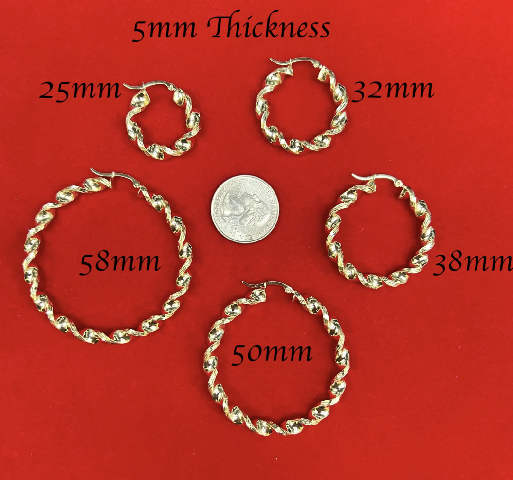 10k Real Yellow Gold Twisted Hoop Earrings 3mm, 4mm, 5mm  Thickness, 25mm - 58mm Real Gold Twisted Hoop Earrings, 10k Twisted Hoop Earring