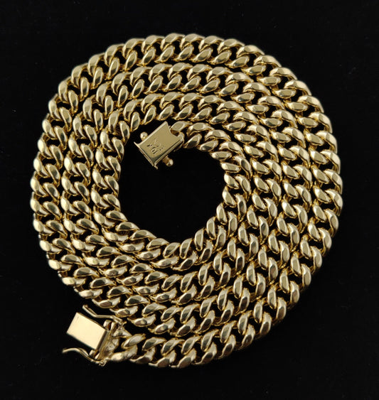 10k Real Gold Miami Cuban Link Chain Necklace 6.7mm 22 Inches Real 10K Yellow Gold,Man Gold Chain,Ladies Gold Chain, 10k Gold Chain