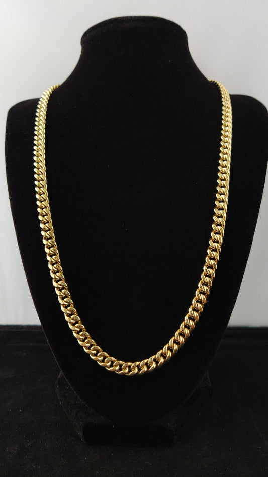 10k Real Gold Miami Cuban Link Chain Necklace 6.7mm 22 Inches Real 10K Yellow Gold,Man Gold Chain,Ladies Gold Chain, 10k Gold Chain
