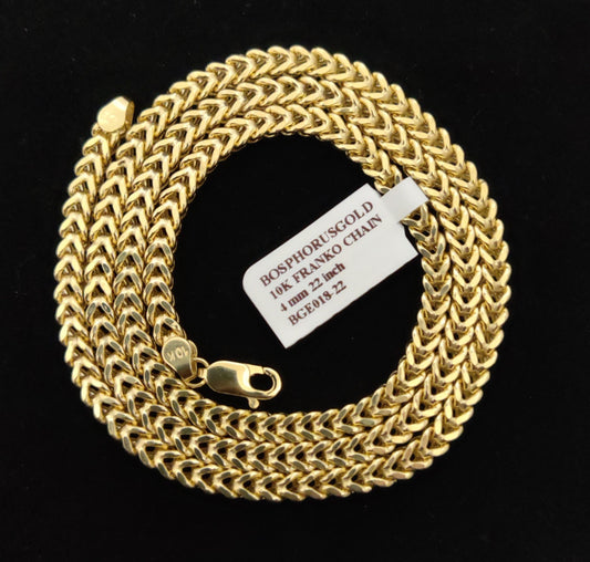 10K Real Semi Solid Gold Franco Chain Necklace, 22 inch Franco Chain, 4mm Real 10K Yellow Gold Franco Chain,10k Gold Chain,Franco Chain