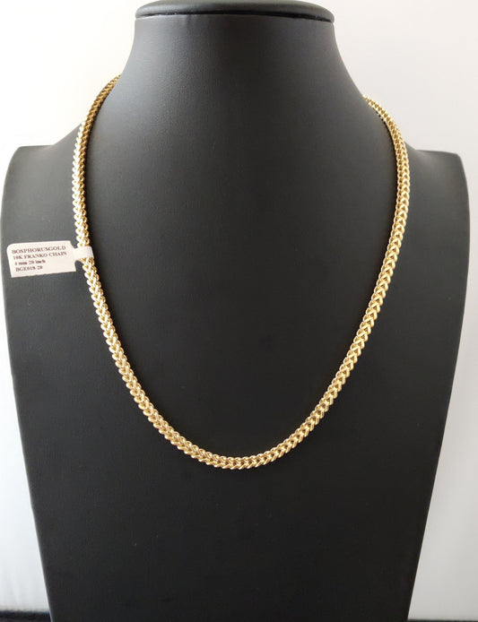 10K Real Semi Solid Gold Franco Chain Necklace, 20 inch Franco Chain, 4mm Real 10K Yellow Gold Franco Chain,10k Gold Chain,Franco Chain