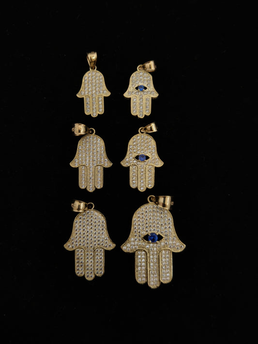 10k Real Gold Pendants Necklace, with 10k 3mm Miami Cuban Chain Necklace , Hamsa Hand charm,Fatima hand pendant, Gift