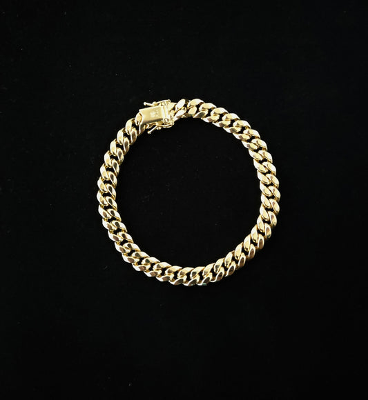 10K Gold Miami Cuban Bracelet, 7.8mm Real Yellow Gold Cuban Link Bracelet, Mens Gold Bracelet, 10k Real Gold Bracelet for Women Men