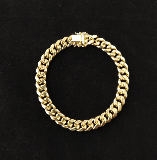 10k Yellow Gold 9mm Miami Cuban Chain Bracelet Box Clasp Lock Real 10K Yellow Gold,10k Gold Chain Men and Women