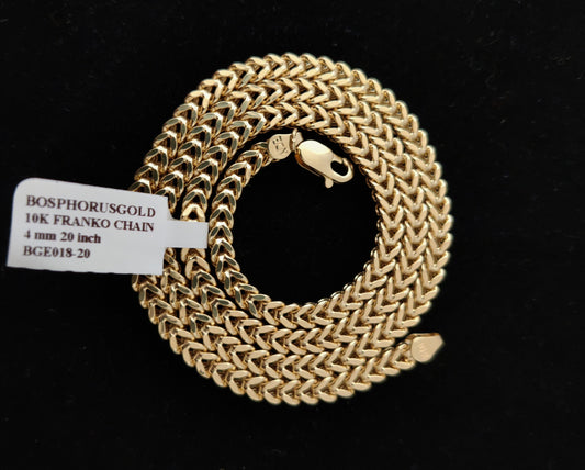 10K Real Semi Solid Gold Franco Chain Necklace, 20 inch Franco Chain, 4mm Real 10K Yellow Gold Franco Chain,10k Gold Chain,Franco Chain