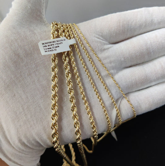 10K Gold Rope Chain Gold Rope Chain Necklace 2mm 2.2mm 2.6mm 3.2mm 4.8mm 6mm 18-26 inches, 10K Gold Rope Chain, 10K Gold Chain,  Men Women