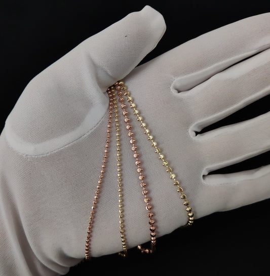 SOLID 14K Real Yellow, Rose Gold Half Moon Diamond Cut Bead Ball Chain Necklace ,2mm , 3mm Moon Chain Necklace , Real 14k Gold Chain ,Women