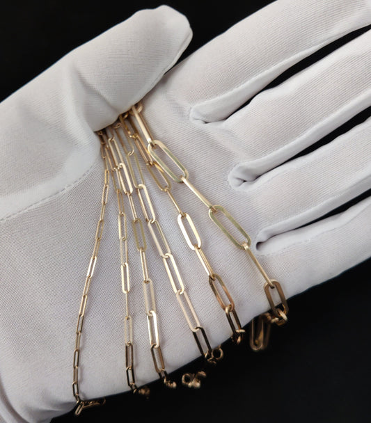 Real 14k Gold Paperclip Chain Bracelet 2.2MM - 5.8MM, 14k Yellow, Rose, White Gold Women Bracelet,Fancy Gold Bracelet,14k Gold Paperclips