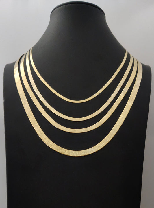 10k Solid Gold Herringbone Chain Necklace, Ladies Flat Chain Necklace, Herringbone Real Gold Chain,  Herringbone Necklace,10k gold chain