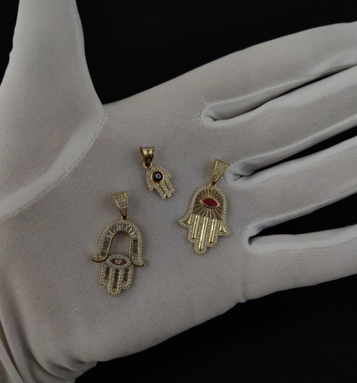 14k Real Gold Pendants Necklace, with 14K 3mm Miami Cuban Chain Necklace , Hamsa Hand charm,Fatima hand pendant, Evil Eyes, 14k Gold Charm