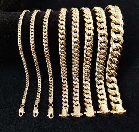 10K Real Gold Miami Cuban Chain Bracelet , 10k Yellow Gold 3-11.5 mm Men and Women,10K Gold Chain,10k Real Gold Miami Cuban Bracelet