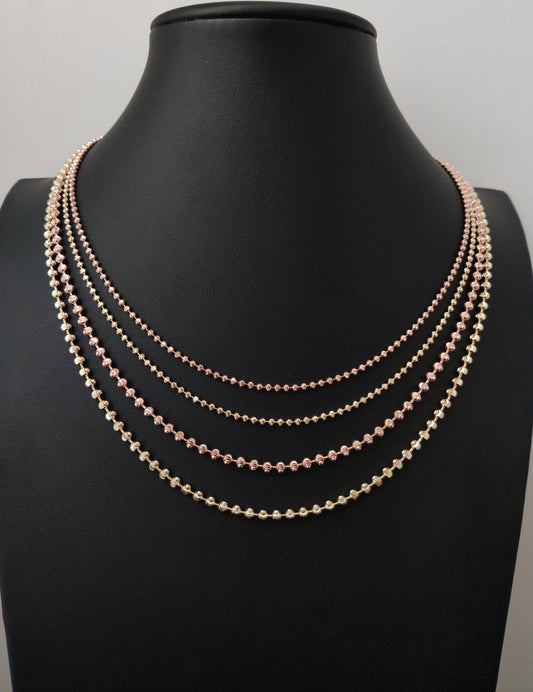 SOLID 14K Real Yellow, Rose Gold Half Moon Diamond Cut Bead Ball Chain Necklace ,2mm , 3mm Moon Chain Necklace , Real 14k Gold Chain ,Women