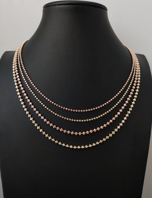 SOLID 14K Real Yellow, Rose Gold Half Moon Diamond Cut Bead Ball Chain Necklace ,2mm , 3mm Moon Chain Necklace , Real 14k Gold Chain ,Women