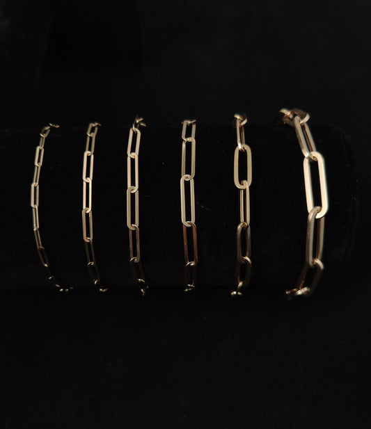 Real 14k Gold Paperclip Chain Bracelet 2.2MM - 5.8MM, 14k Yellow, Rose, White Gold Women Bracelet,Fancy Gold Bracelet,14k Gold Paperclips