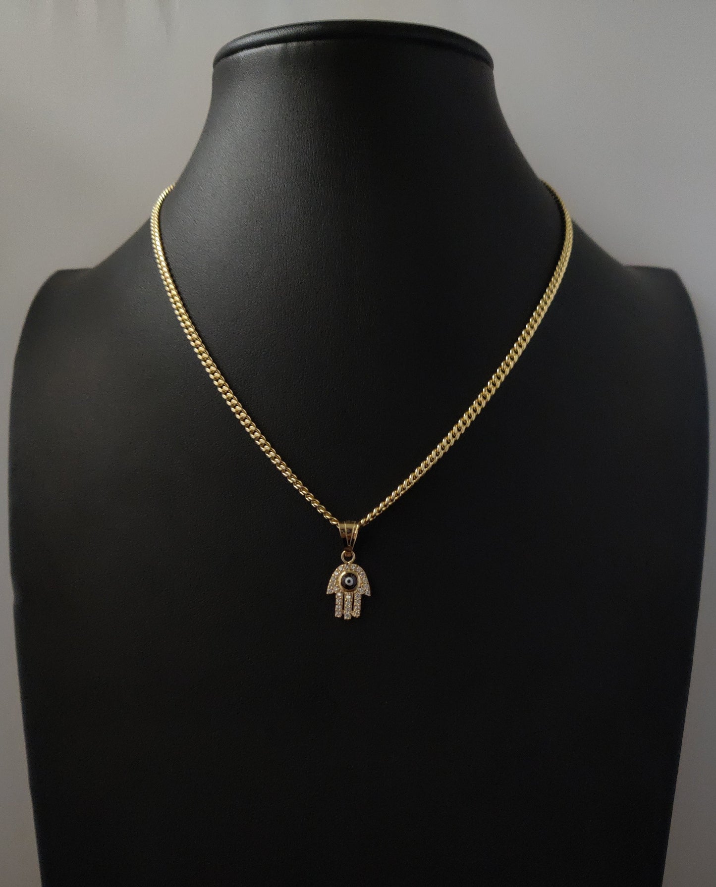 14k Real Gold Pendants Necklace, with 14K 3mm Miami Cuban Chain Necklace , Hamsa Hand charm,Fatima hand pendant, Evil Eyes, 14k Gold Charm