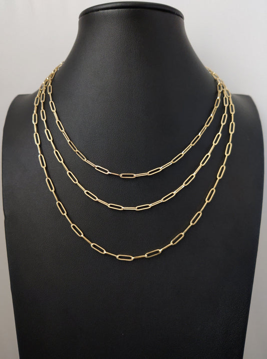 Solid 10k Gold Heavy Italian Paperclip Chain Necklace 3mm Women,10k Gold chain Necklace, Italian Paperclip Chain, 10k Paperclips Necklace